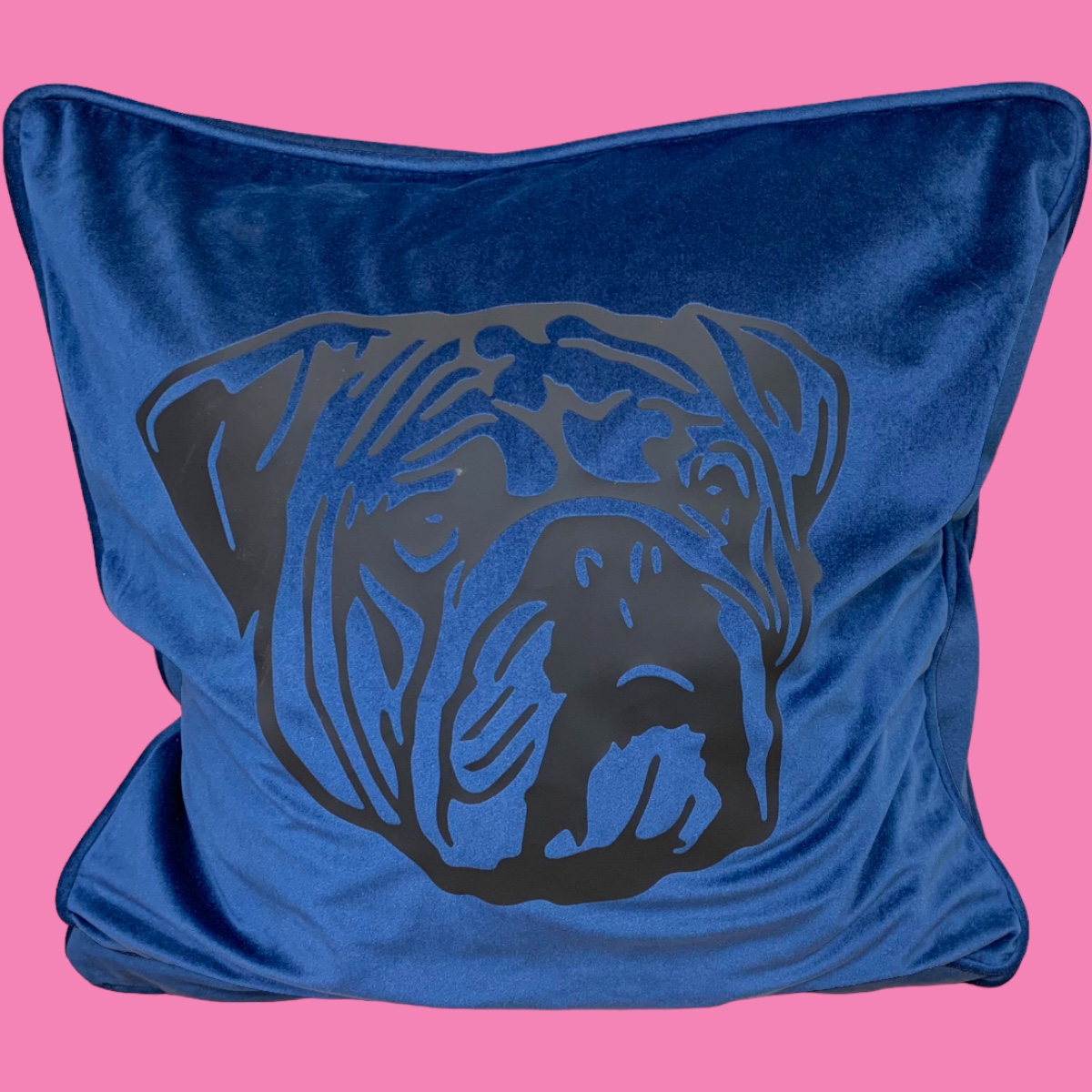 Kissenbezug Dunkelblau mit Englischer Bulldogge